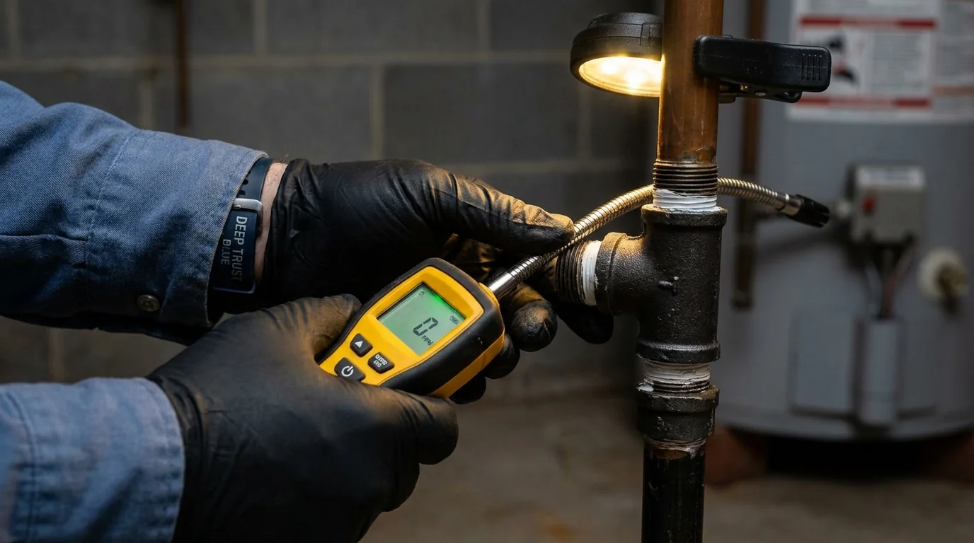 Gas leak detection with electronic sniffer by Johns Plumbing LLC in Senoia
