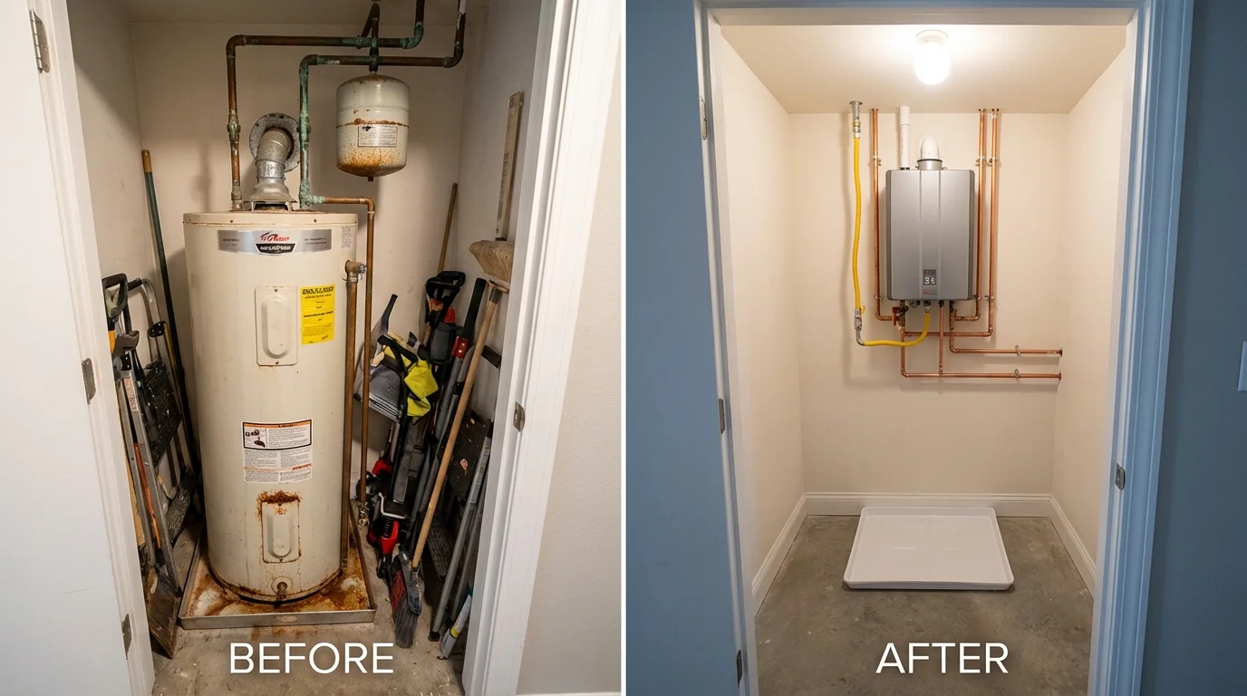 Tank water heater versus wall-mounted tankless unit comparison for Senoia, GA homeowners