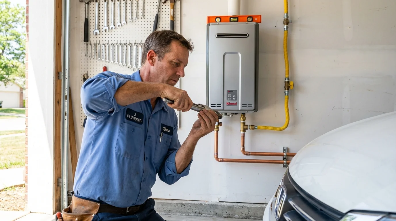 Tankless water heater installation by a Johns Plumbing LLC plumber in Senoia