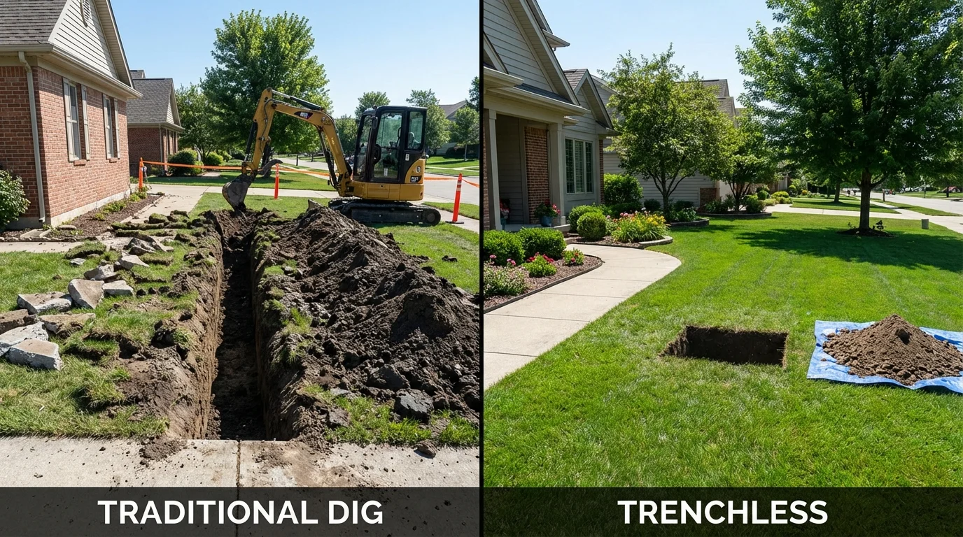 Trenchless sewer repair with minimal yard damage versus traditional excavation in Senoia, GA